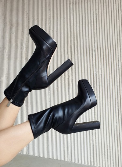 Ankle boots stocking black leather platform 14 cm