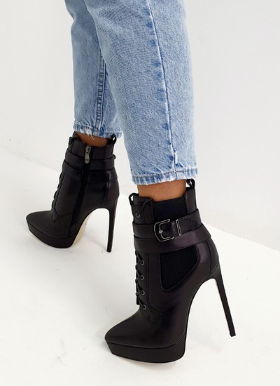 Ankle boots black leather lacing 13 cm