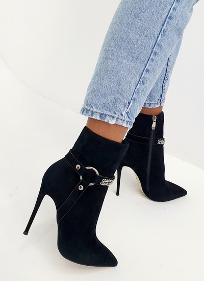 Ankle boots black suede buckle 12 см