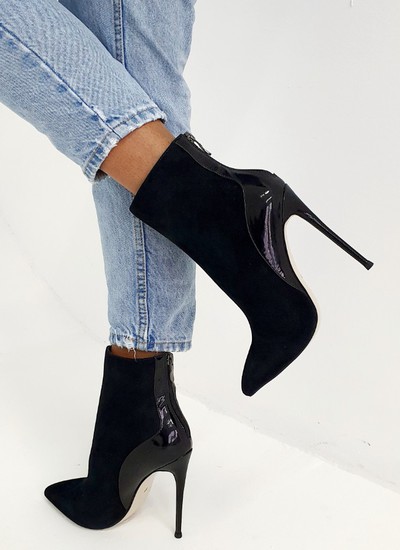 Ankle boots black suede-lacquer 12 cm