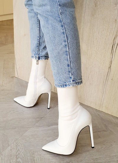 Ankle boots stocking white leather 12 cm