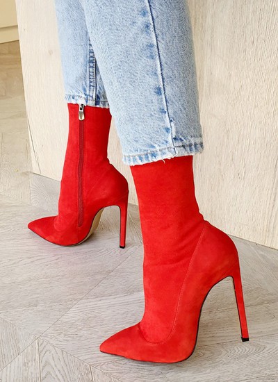 Ankle boots stocking red suede 12 cm