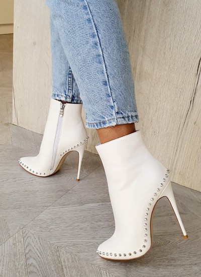 Ankle boots white leather with spikes 12 cm