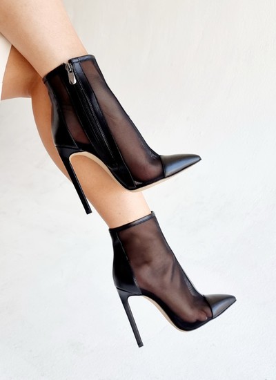 Ankle boots black leather with mesh 12 cm