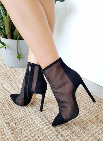 Ankle boots black suede with mesh 12 cm