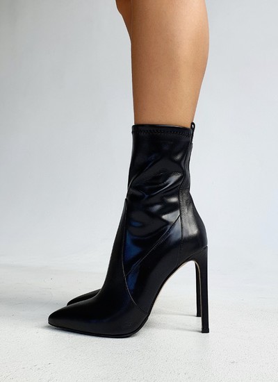 Ankle boots black leather with elastane 11 cm