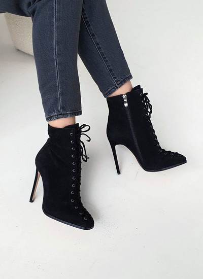 Ankle boots black suede square toe with laging 11 cm
