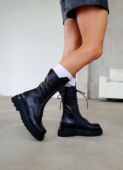 High boots black leather lacing