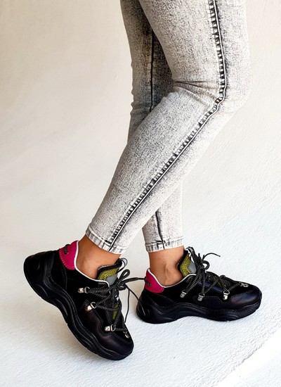 Sneakers black and pink leather-suede