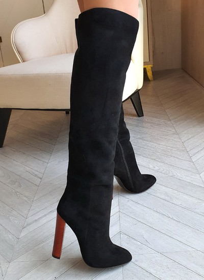 Boots black suede wooden heel 12 cm