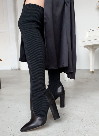 Thigh high boots socks with leather toe