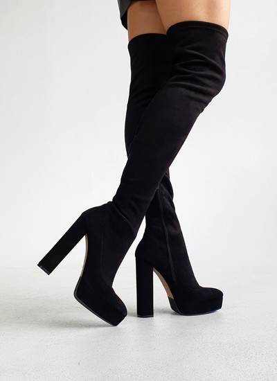 Thigh high boots stocking black suede platform 14 cm