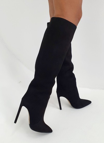 Wide boots black suede 12 cm