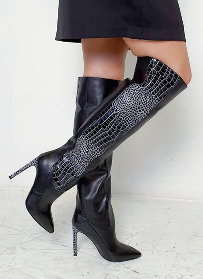 Boots black crocodile embossed leather with contrast insert 10.5 cm