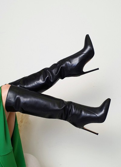 Wide boots euro winter black leather 11 cm