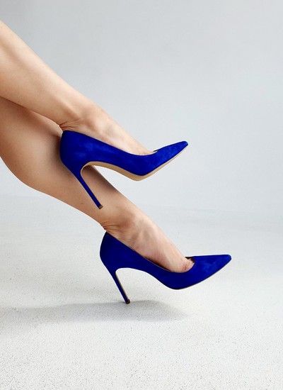 Shoes blue suede 10 cm
