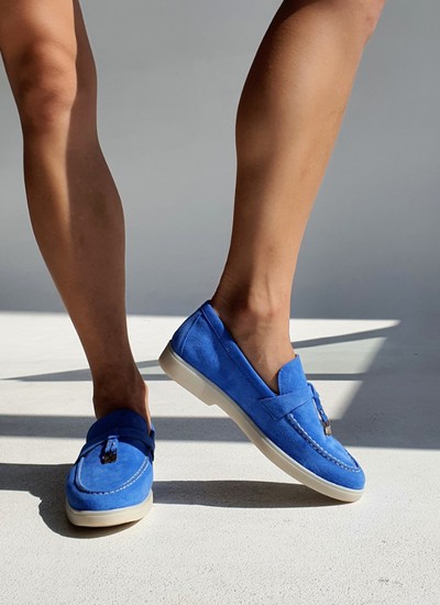 Loafers blue genuine suede