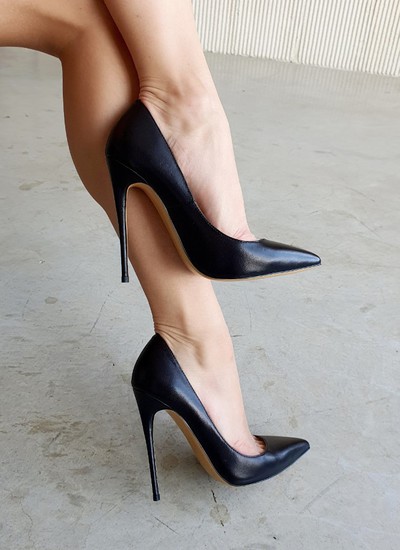 Shoes black leather 12 cm