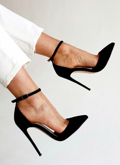 Shoes black suede thin strap 12 cm