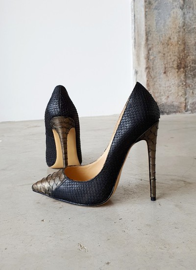 Shoes black bronze python 12 cm