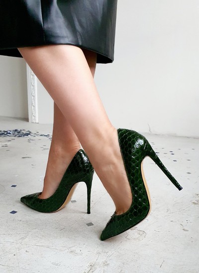 Shoes dark green huge python 12 cm