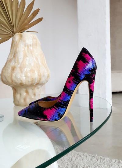 Shoes black pink purple python 12 cm