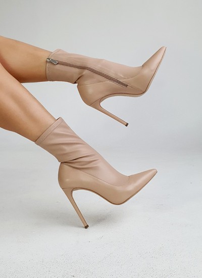Ankle boots beige leather round toe