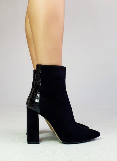 Ankle boots black suede crocodile embossing
