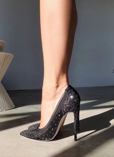 Shoes black mesh with sparkles 12 cm