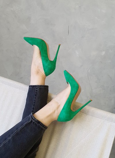 Shoes green suede 12 cm