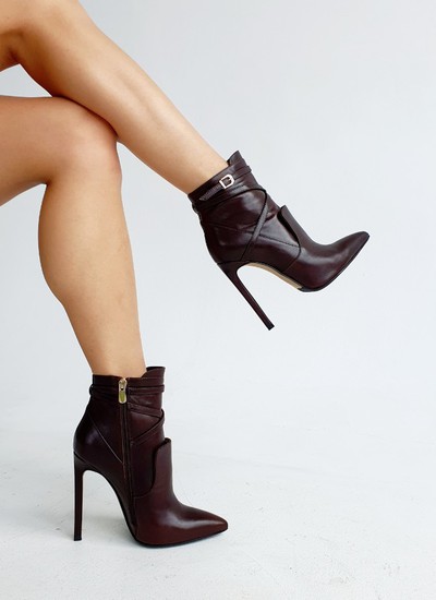 Ankle boots brown leather with tongue 12 cm
