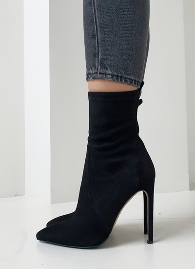 Ankle boots black suede insert with elastane 11 cm