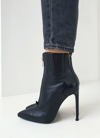 Ankle boots black leather with zipper 11 cm