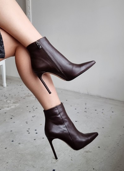 Ankle boots brown leather with line 10 cm
