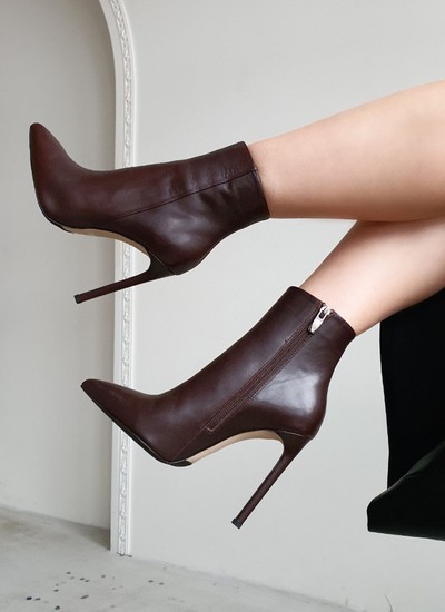 Ankle boots brown leather with line 11 cm