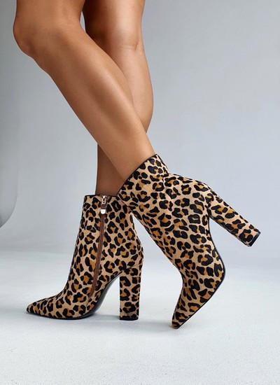 Ankle boots leopard pile pony thick heel 10 cm