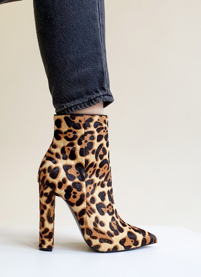 Ankle boots leopard pile pony thick heel 12 cm
