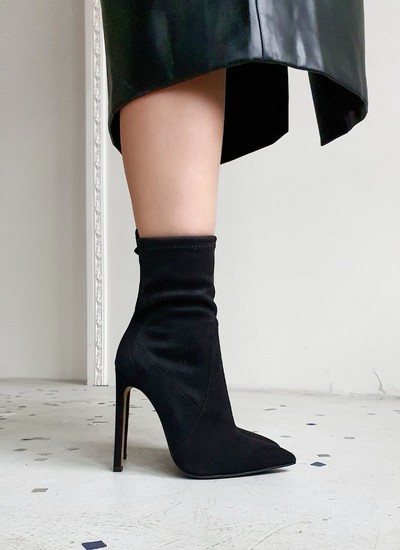 Ankle boots black suede with elastane 12 cm