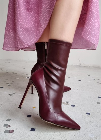 Ankle boots wine leather with elastane 11 cm