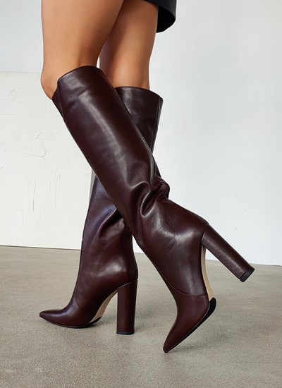 Boots euro winter dark chocolate leather thick heel 10 cm