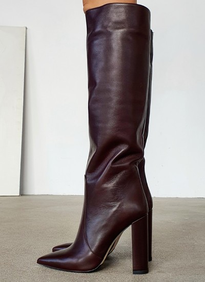 Boots dark chocolate leather thick heel 10 cm