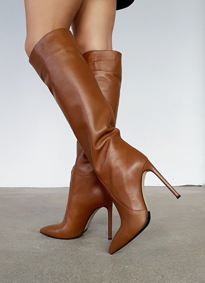 Wide boots ginger leather 11 cm