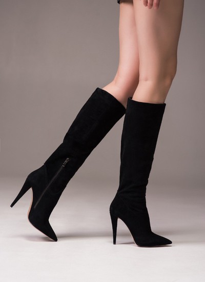 Boots black suede 40 cm cone heel