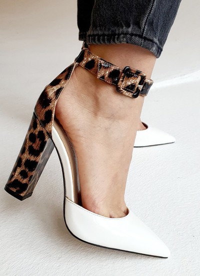 Shoes white and leopard lacquer  thick heel 10 cm