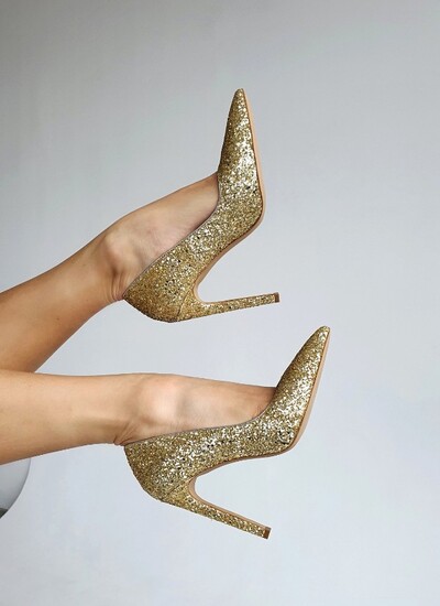Туфли в натуральной коже с золотыми блестками