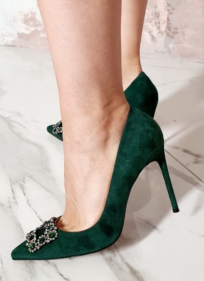 Shoes emerald suede brooch 10 cm