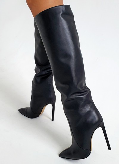 Wide boots black leather 12 cm