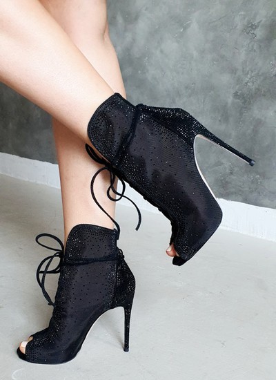 Ankle boots black mesh with sparkles